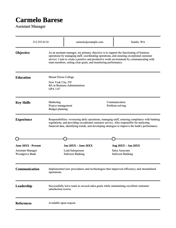 Classic management resume